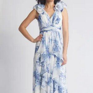 Eliza J Blue and White Floral Maxi Dress